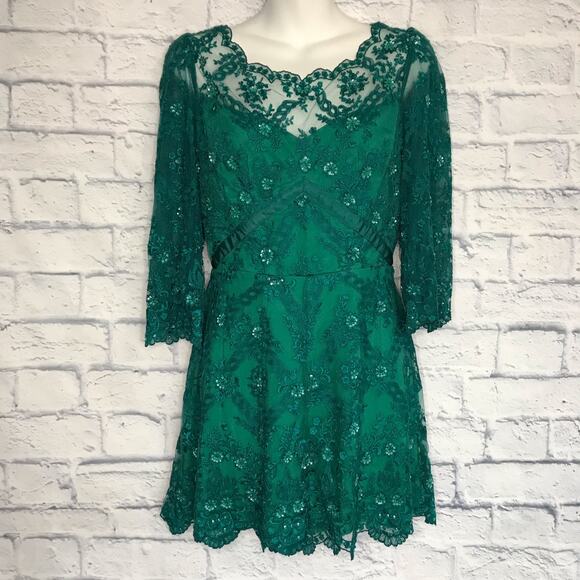 Emerald Free People Sequin Lace Romper - Picture 9 of 11